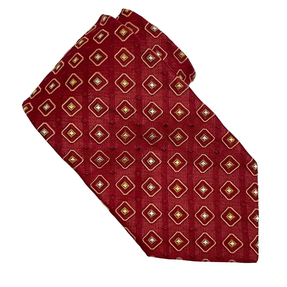 Ermenegildo Zegna Tie‎ Mens Red Officewear Geometric Diamond Silk Necktie